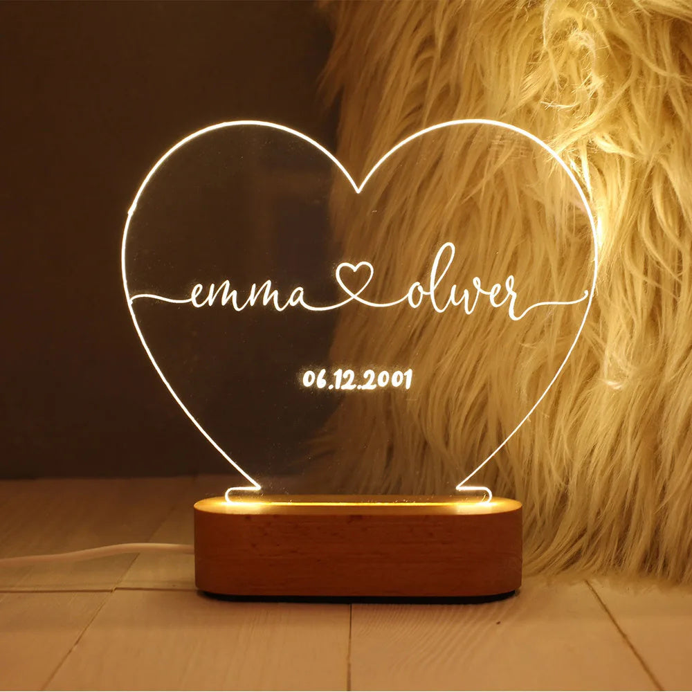 Custom Night Light Romantic For Bedroom Night Lamp Couple For Him Names And Date Engagement Gift