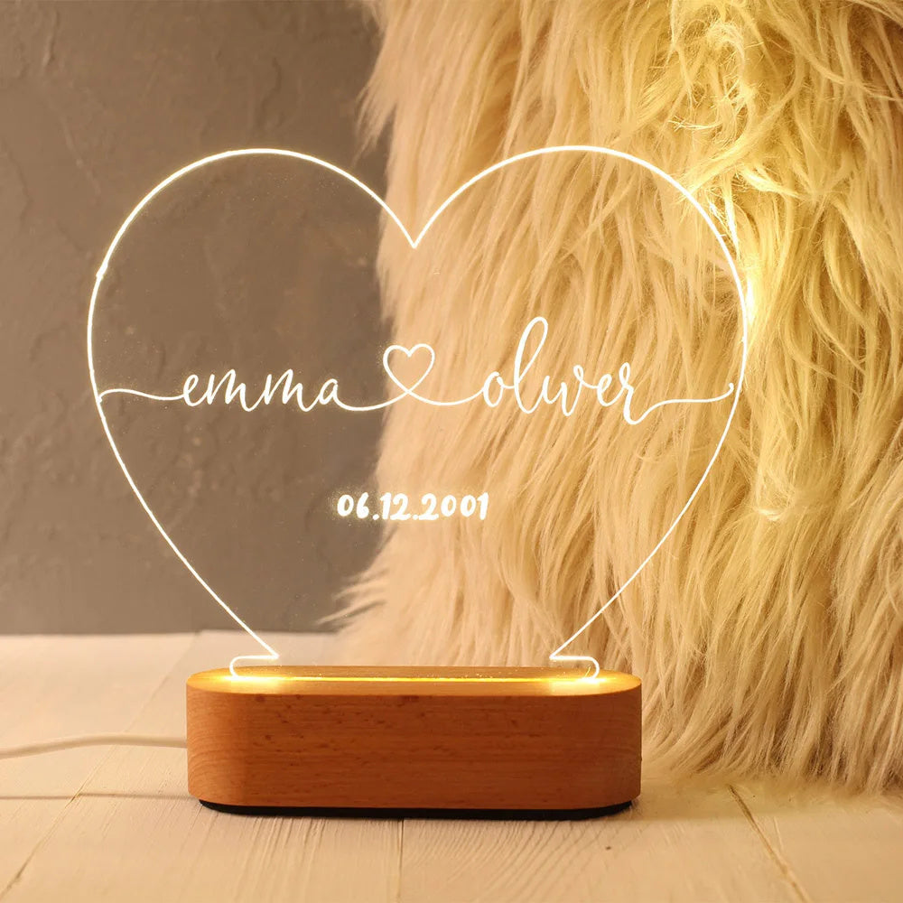 Custom Night Light Romantic For Bedroom Night Lamp Couple For Him Names And Date Engagement Gift