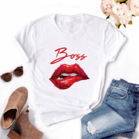 Zipper Lip Print Ladies Top T-shirt