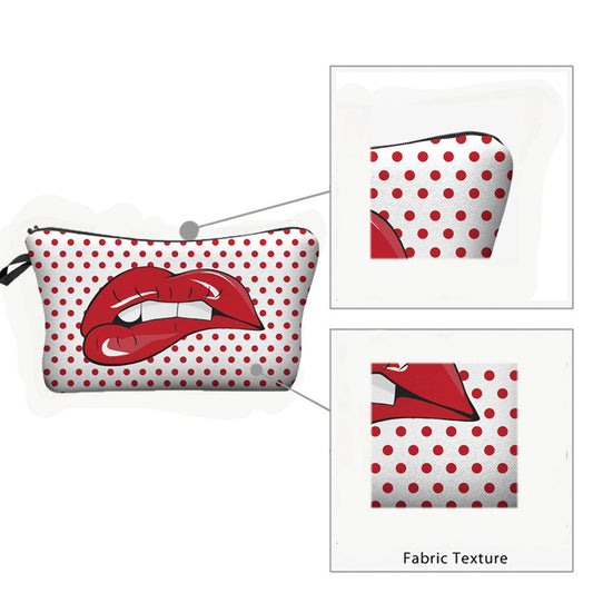 Polka dot red lip cosmetic bag cute girl heart portable storage bag toiletry bag manufacturer