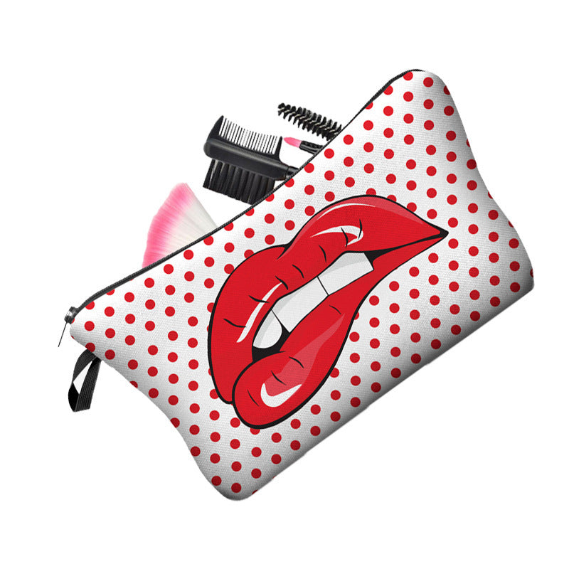 Polka dot red lip cosmetic bag cute girl heart portable storage bag toiletry bag manufacturer