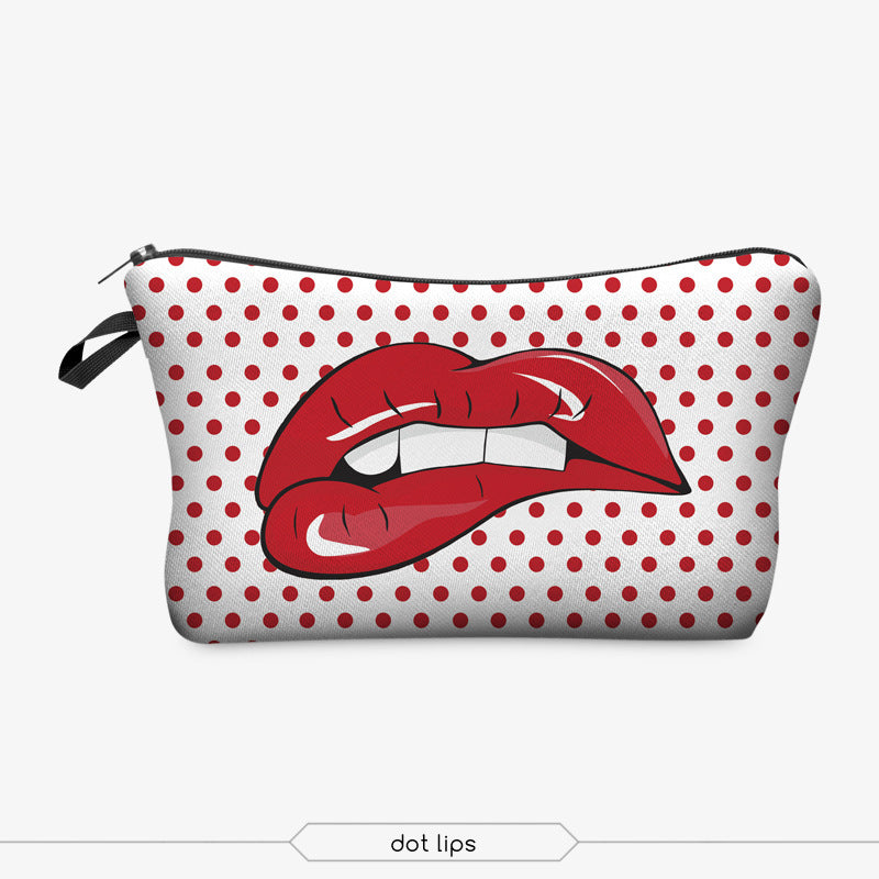 Polka dot red lip cosmetic bag cute girl heart portable storage bag toiletry bag manufacturer