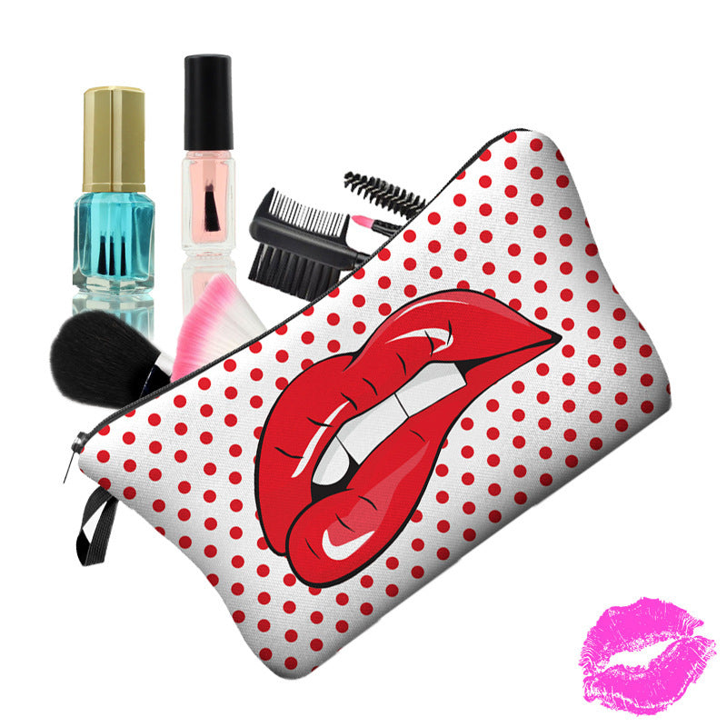 Polka dot red lip cosmetic bag cute girl heart portable storage bag toiletry bag manufacturer