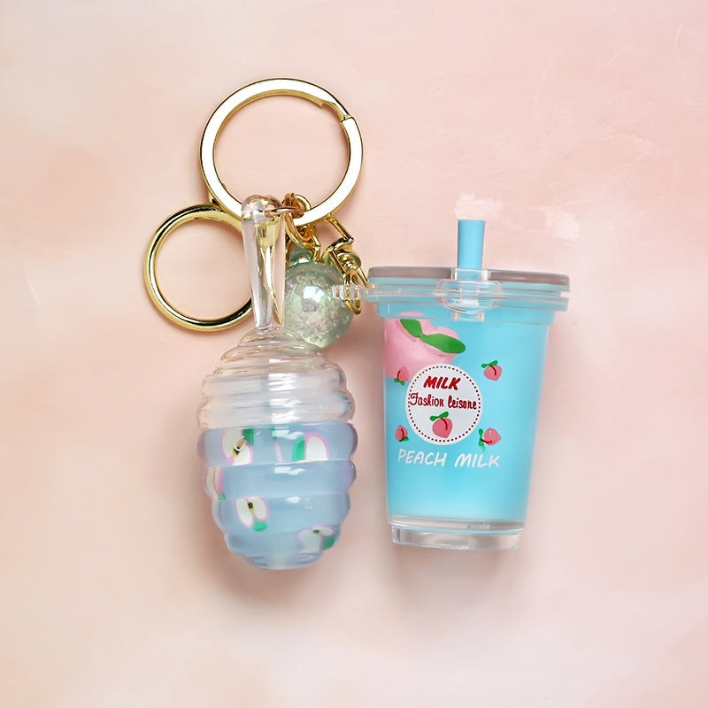 Floating Milk Tea Cup Pendant Key Lip Gloss