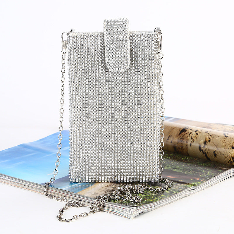 Women's Chain Cross-body One Shoulder Small Bag Rhinestone Evening Vertical Evening Bag