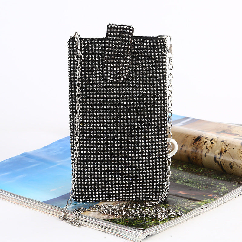 Women's Chain Cross-body One Shoulder Small Bag Rhinestone Evening Vertical Evening Bag