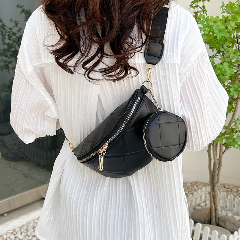 Soft Leather Textured Small Saddle Diamond Crossbody Waist Chest Bag