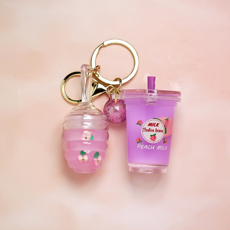 Floating Milk Tea Cup Pendant Key Lip Gloss