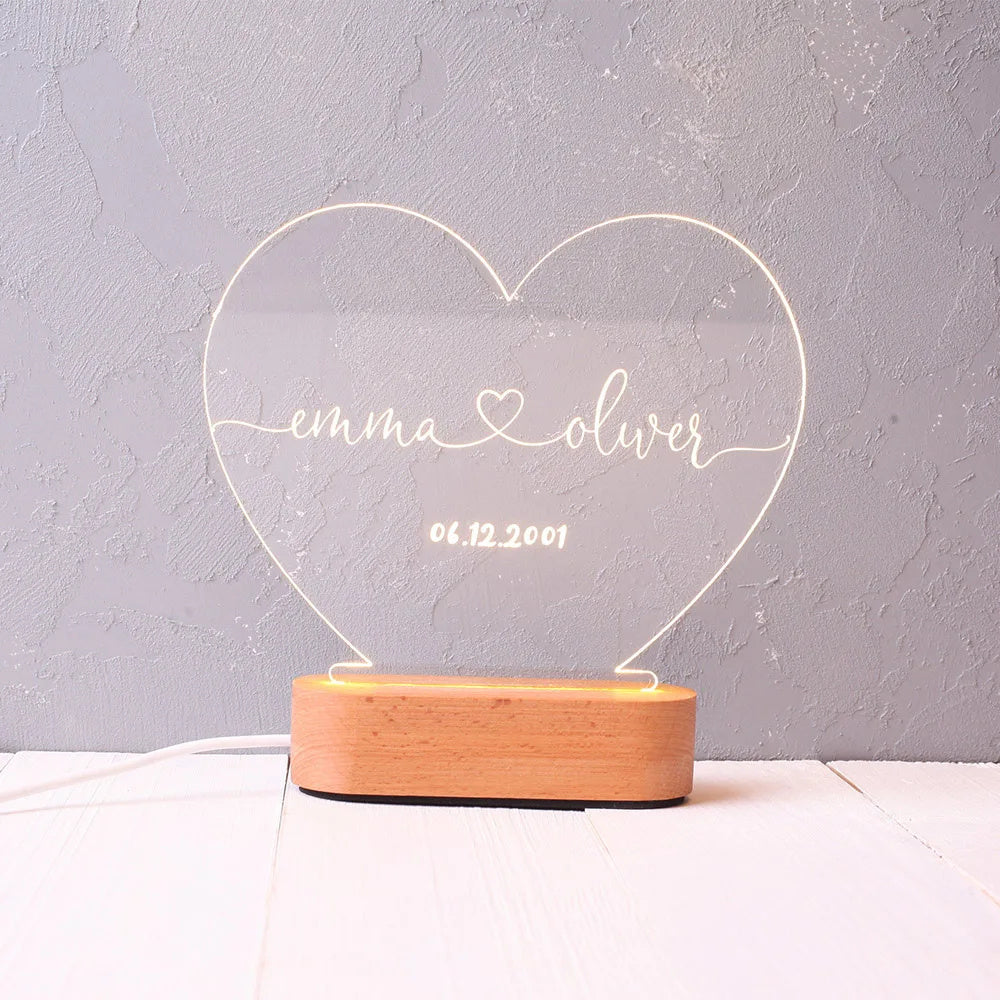 Custom Night Light  Romantic For Bedroom Night Lamp Couple For Him Names And Date Engagement Gift