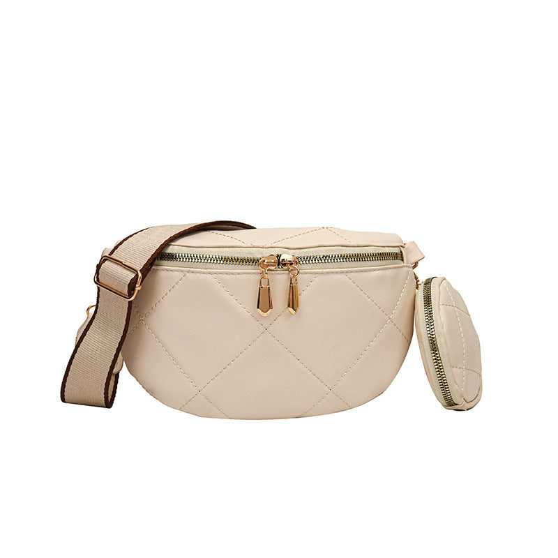 Soft Leather Textured Small Saddle Diamond Crossbody Waist Chest Bag