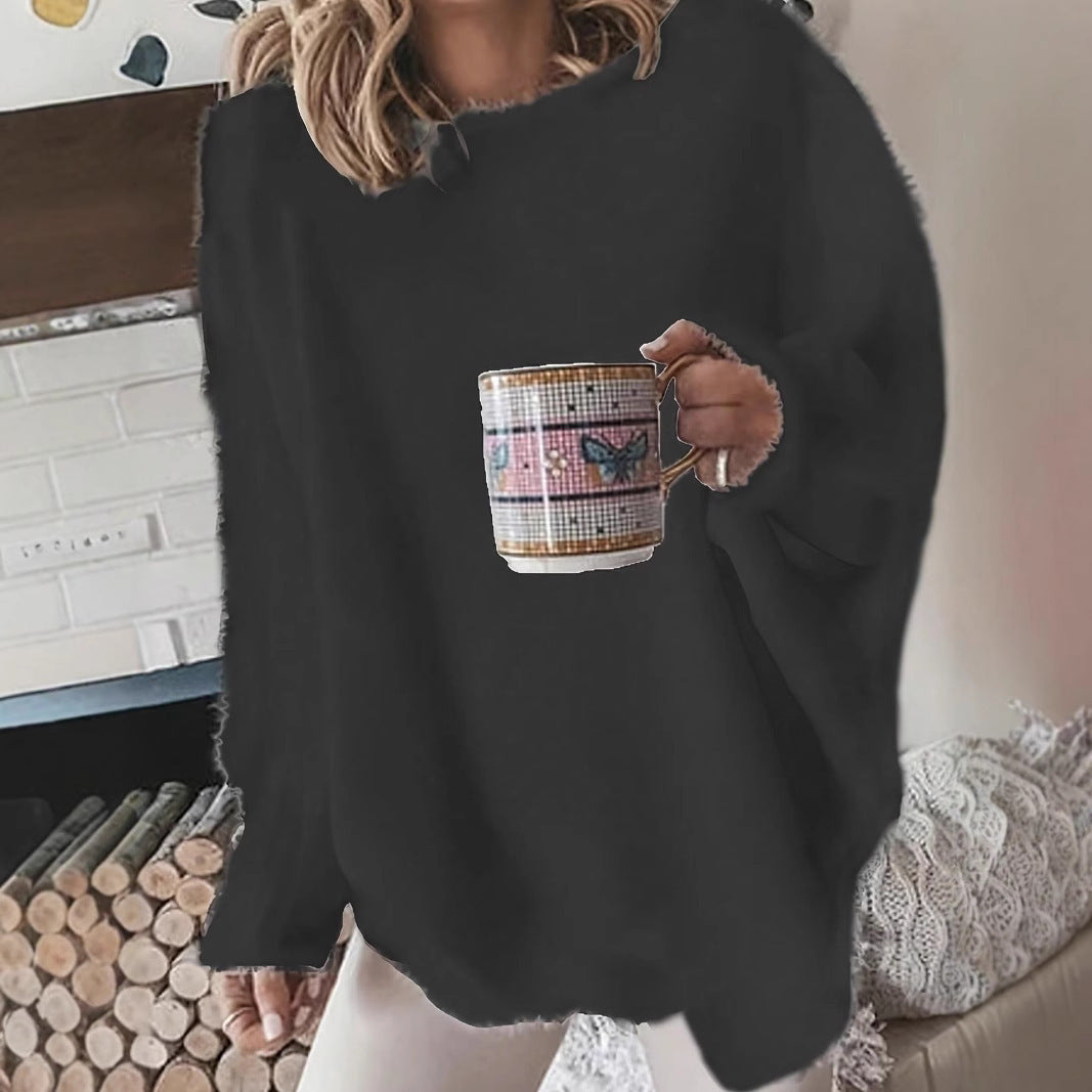 Crew-neck Batwing Sleeve Loose Casual Plus Size Women's Clothing Knitted Pullover Top