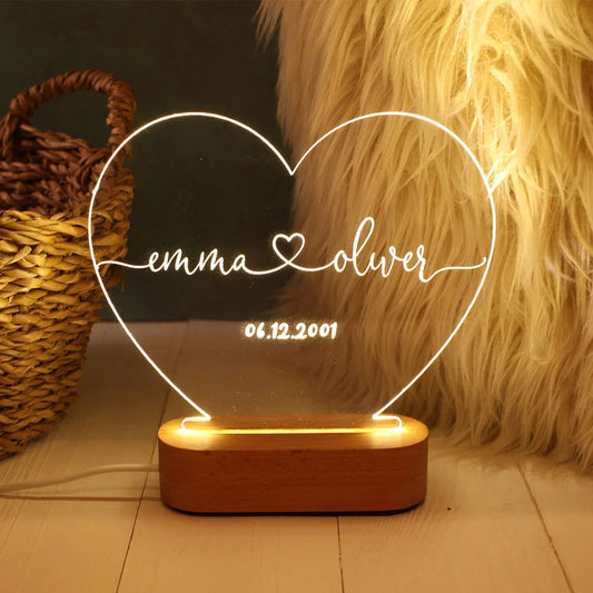 Custom Night Light  Romantic For Bedroom Night Lamp Couple For Him Names And Date Engagement Gift