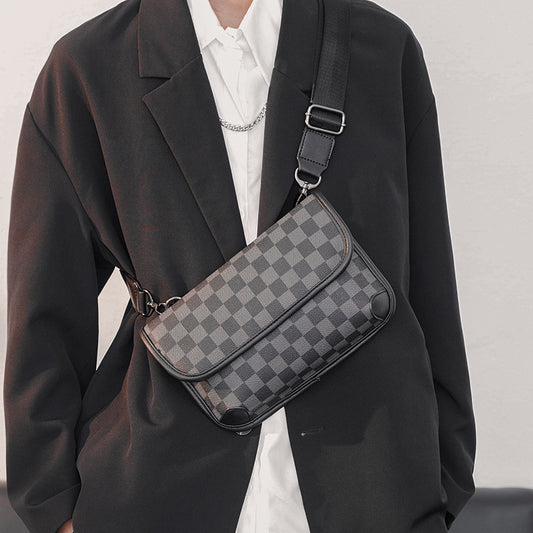Unisex Fashion Leather Check Pattern Shoulder Bag