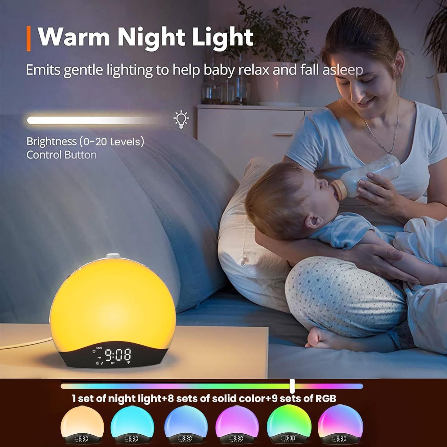 Sunrise Alarm Clock Wake Up Light Smart Wake-up Light With Bluetooth Colorful Bedside Lamp Simulated Sunrise