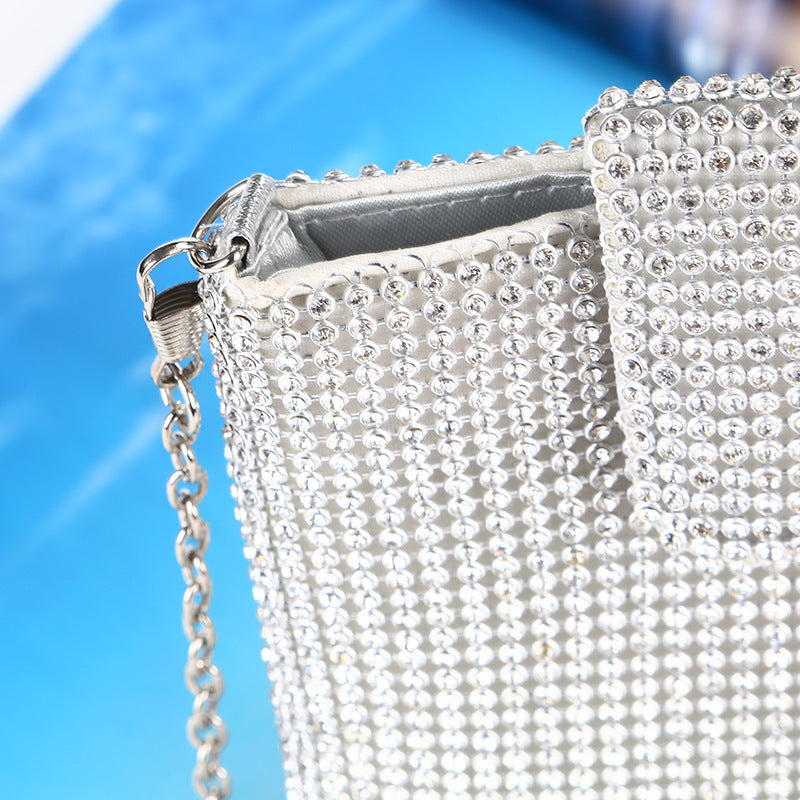 Women's Chain Cross-body One Shoulder Small Bag Rhinestone Evening Vertical Evening Bag