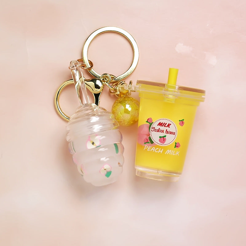 Floating Milk Tea Cup Pendant Key Lip Gloss