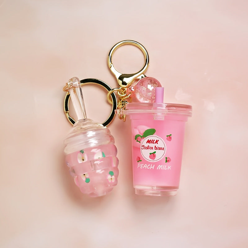 Floating Milk Tea Cup Pendant Key Lip Gloss